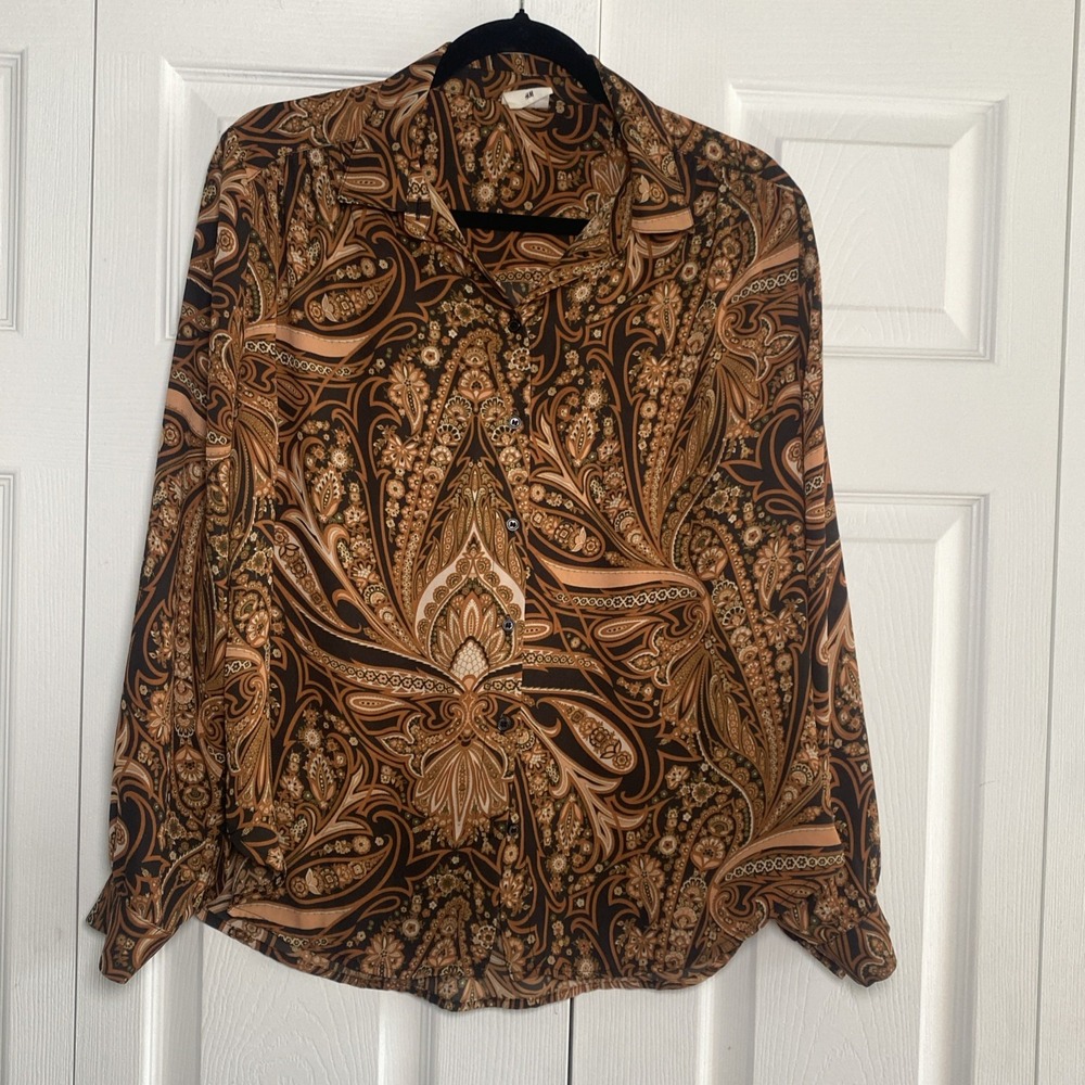 Richard Allen x‎ HM Womens 10 Brown Button Front Top